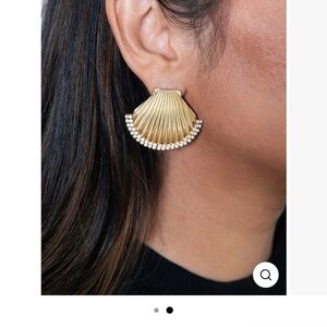 Marrin Costello Elegant Gold SeaShell Earrings Pearl Accents Katrina Studs